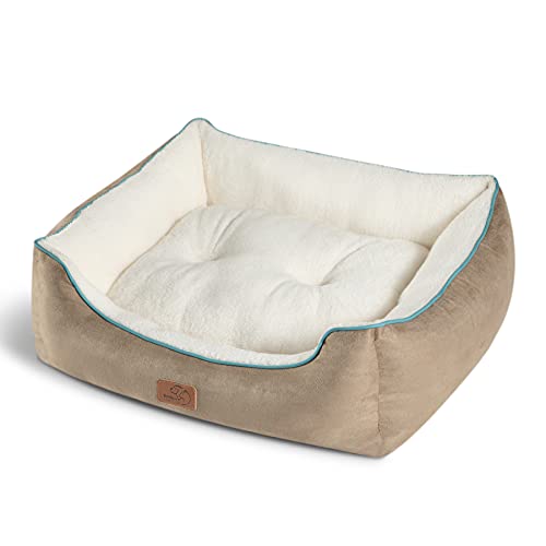 Bedsure Hundebett mittelgroße Hunde Hundekorb - 76x61x23cm Hundekörbchen waschbar für mittlere Hunde, quadratisches kuschelbett mit weich Rand und zweiseitig Innenkissen, Kamel von Bedsure