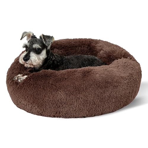 Bedsure Hundebett waschbar Flauschiges Hundebett - Ø 60 cm Donut Hundebett für große Hunde, plüsch Hundebett rund Kuschelbett, Braun von Bedsure