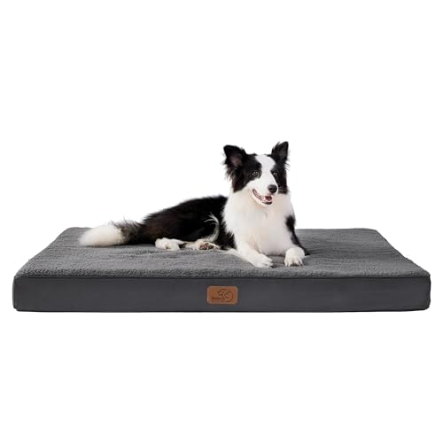 Bedsure orthopädisches Hundebett mittelgroße Hunde - 91x69x7.6cm Hundekissen flauschig Hundematte waschbar Hundematratze in dunkelgrau für mittelgroße Hunde von Bedsure