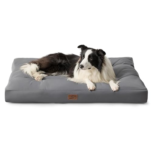 Bedsure Hundekissen Grosse Hunde waschbar - 91x68cm Hundebett wasserdicht L für große, mittelgroße Hunde gepolstert Hundematte grau in 10cm Höhe von Bedsure