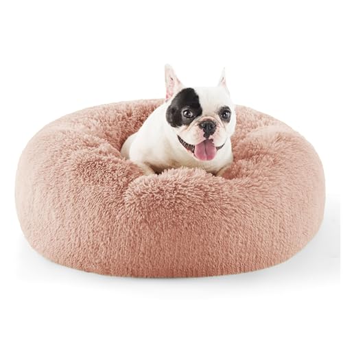 Bedsure Katzenbett waschbar Flauschiges Katzenbett - Ø 60 cm Katzenschlafplatz für Katzen, plüsch Katzenkissen rund Kuschelbett, Rosa von Bedsure