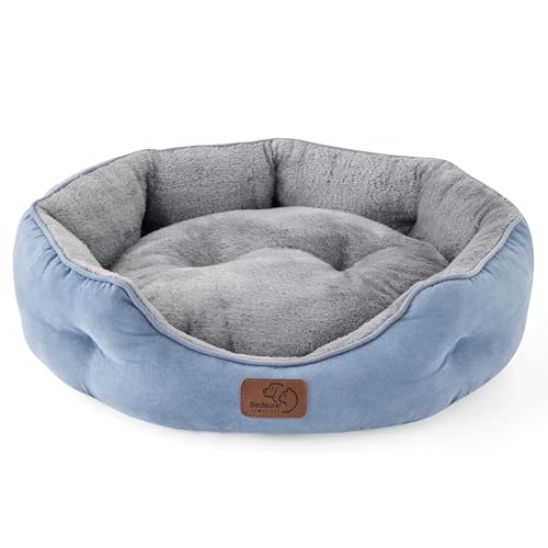 Bedsure Katzenbett waschbar Katzen Bettchen - 51x48x15cm Katzen Bett mit zweiseitig Innenkissen Katzenschlafplatz für Katzen oder kleine Hunde, blau von Bedsure