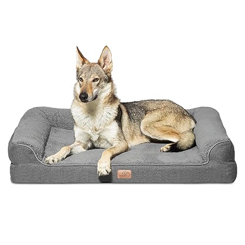 Bedsure orthopädisches Hundebett für Grosse Hunde - Hundesofa mit eierförmiger Kistenschaum, kuschelig Schlafplatz in Größe 106x81 cm, waschbare Hundesofa, grau von Bedsure