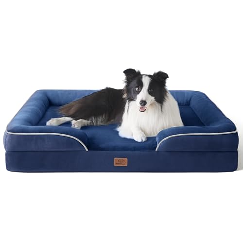 Bedsure orthopädisches Hundebett Ergonomisches Hundesofa - 106x80 cm Hundecouch mit eierförmiger Kistenschaum für große Hunde, waschbar rutschfest Hundebetten, Navyblau von Bedsure