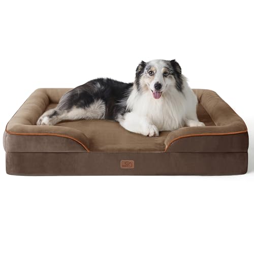 Bedsure orthopädisches Hundebett Ergonomisches Hundesofa - 106x80 cm Hundecouch mit eierförmiger Kistenschaum für große Hunde, waschbar rutschfest Hundebetten, braun von Bedsure