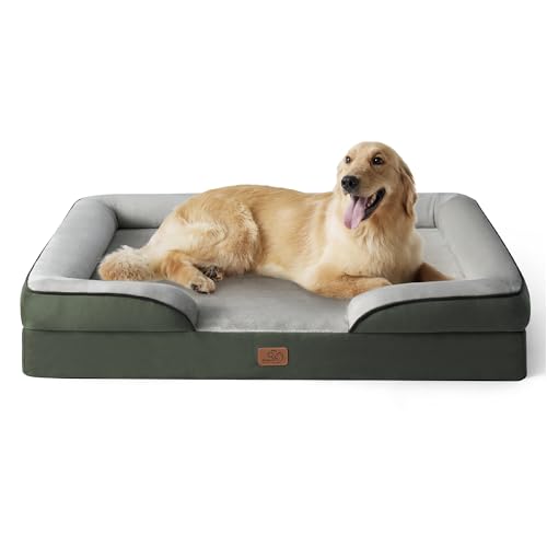 Bedsure orthopädisches Hundebett Ergonomisches Hundesofa - 122x89 cm Hundecouch mit eierförmiger Kistenschaum für große Hunde, waschbar rutschfest Hundebetten, tannengrün von Bedsure