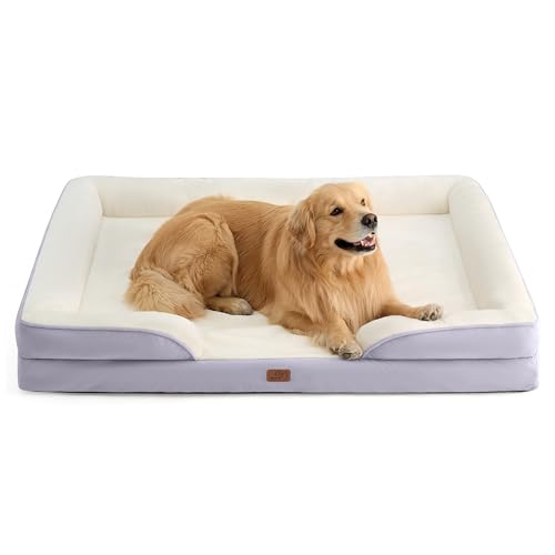 Bedsure orthopädisches Hundebett Ergonomisches Hundesofa - 134x106 cm Hundecouch mit eierförmiger Kistenschaum für große Hunde, waschbar rutschfest Hundebetten, Hellviolett von Bedsure