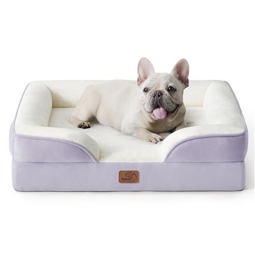 Bedsure orthopädisches Hundebett Ergonomisches Hundesofa - 71x58 cm Hundecouch mit eierförmiger Kistenschaum für kleine Hunde, waschbar rutschfest Hundebetten, Hellviolett von Bedsure