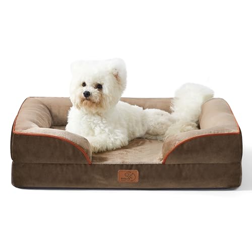 Bedsure orthopädisches Hundebett Ergonomisches Hundesofa - 71x58 cm Hundecouch mit eierförmiger Kistenschaum für kleine Hunde, waschbar rutschfest Hundebetten, braun von Bedsure