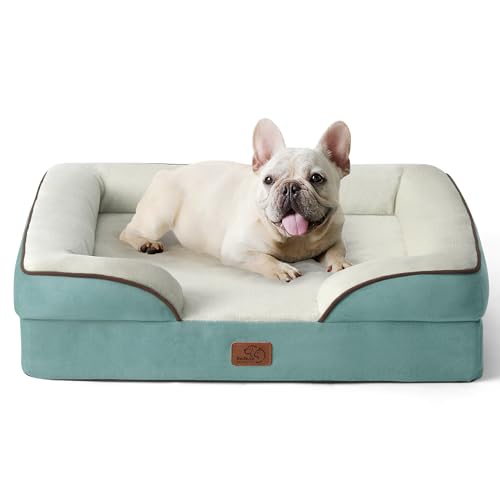 Bedsure orthopädisches Hundebett Ergonomisches Hundesofa - 71x58 cm Hundecouch mit eierförmiger Kistenschaum für kleine Hunde, waschbar rutschfest Hundebetten, gewaschenes Blau von Bedsure