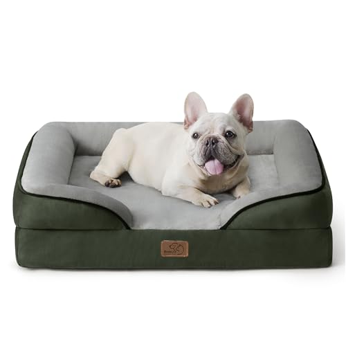 Bedsure orthopädisches Hundebett Ergonomisches Hundesofa - 71x58 cm Hundecouch mit eierförmiger Kistenschaum für kleine Hunde, waschbar rutschfest Hundebetten, tannengrün von Bedsure