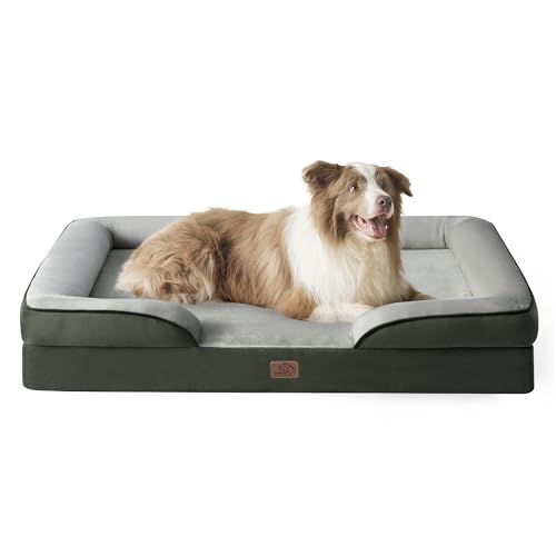 Bedsure orthopädisches Hundebett Ergonomisches Hundesofa - 97x71 cm Hundecouch mit eierförmiger Kistenschaum für große Hunde, waschbar rutschfest Hundebetten, tannengrün von Bedsure