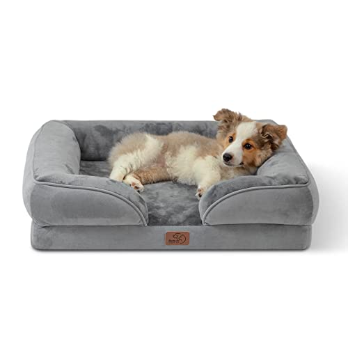 Bedsure orthopädisches Hundebett Ergonomisches Hundesofa - 71x58 cm Hundecouch mit eierförmiger Kistenschaum für kleine Hunde, waschbar rutschfest Hundebetten, grau von Bedsure