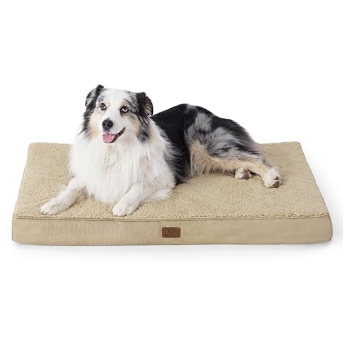 Bedsure orthopädisches Hundebett Grosse Hunde - 104x74x9cm Hundekissen flauschig Hundematte waschbar Hundematratze für große Hunde, beige von Bedsure