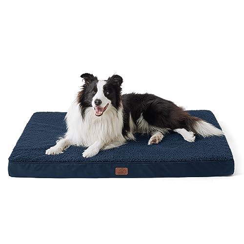 Bedsure orthopädisches Hundebett Grosse Hunde - 104x74x9cm Hundekissen flauschig Hundematte waschbar Hundematratze in Navyblau für große Hunde von Bedsure