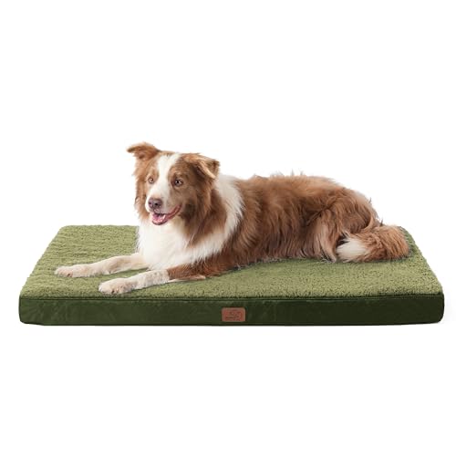 Bedsure orthopädisches Hundebett mittelgroße Hunde - 89x56x7.6cm Hundekissen flauschig Hundematte waschbar Hundematratze in dunkelgrün für mittelgroße Hunde von Bedsure