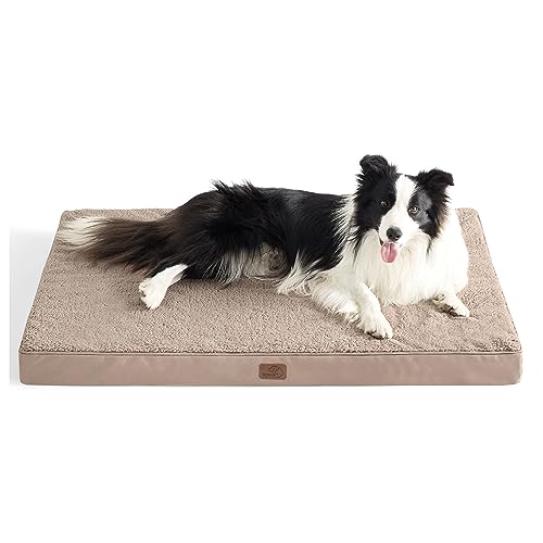 Bedsure orthopädisches Hundebett Grosse Hunde - 112x81x7.6cm Hundekissen flauschig Hundematte waschbar Hundematratze für große Hunde, Hellbraun von Bedsure