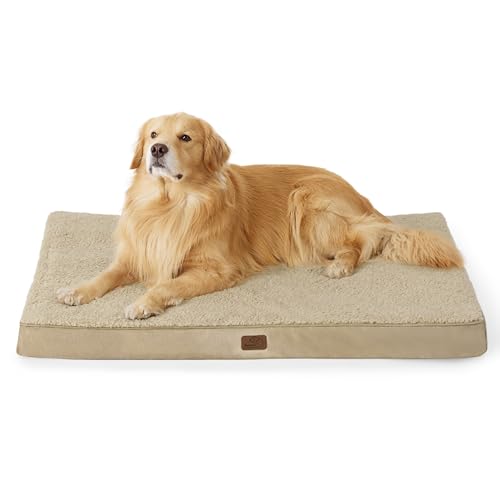 Bedsure orthopädisches Hundebett Grosse Hunde - 112x81x7.6cm Hundekissen flauschig Hundematte waschbar Hundematratze für große Hunde, beige von Bedsure