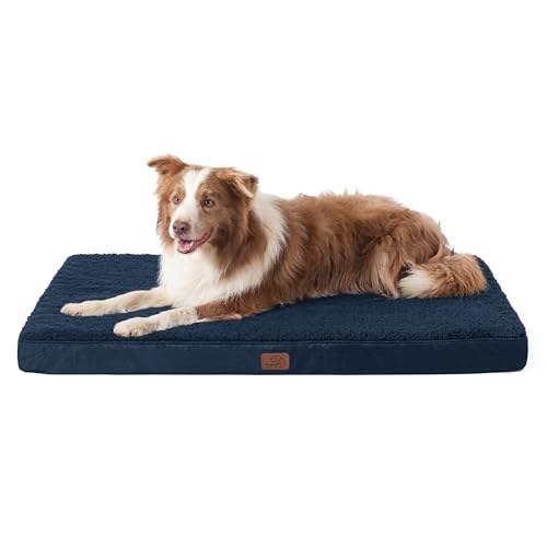 Bedsure orthopädisches Hundebett Grosse Hunde - 112x81x7.6cm Hundekissen flauschig Hundematte waschbar Hundematratze in Navyblau für große Hunde von Bedsure