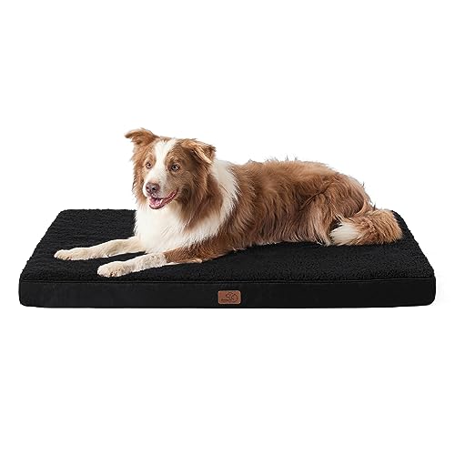 Bedsure orthopädisches Hundebett Grosse Hunde - 112x81x7.6cm Hundekissen flauschig Hundematte waschbar Hundematratze in schwarz für große Hunde von Bedsure