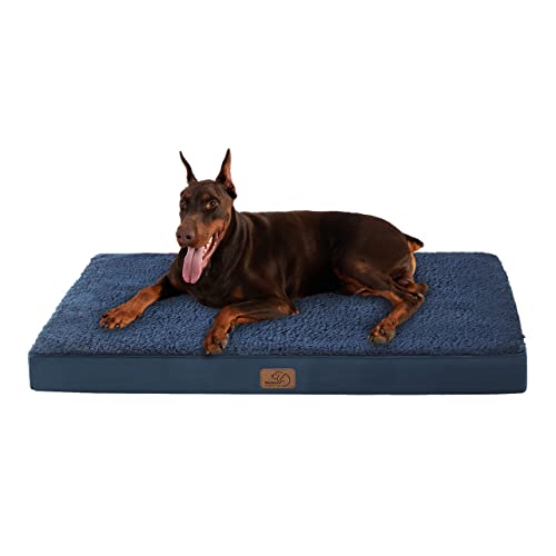 Bedsure orthopädisches Hundebett Grosse Hunde - 137x111.5x10cm Hundekissen flauschig Hundematte waschbar Hundematratze in Navyblau für große Hunde von Bedsure