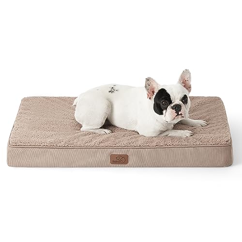 Bedsure orthopädisches Hundebett kleine Hunde - 76x51x7.6cm Hundekissen flauschig Hundematte waschbar Hundematratze für kleine Hunde, Hellbraun von Bedsure