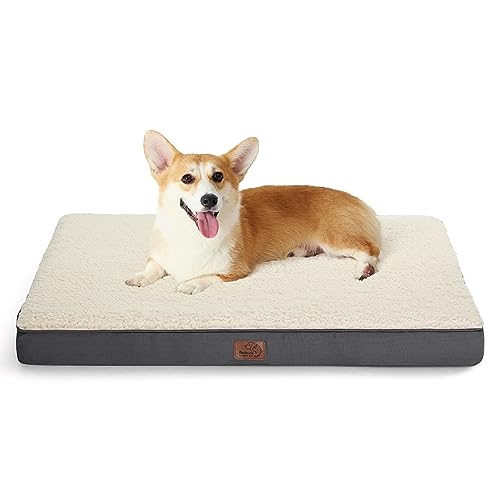 Bedsure orthopädisches Hundebett mittelgroße Hunde - 89x56x7.6cm Hundekissen flauschig Hundematte waschbar Hundematratze in grau für mittelgroße Hunde von Bedsure