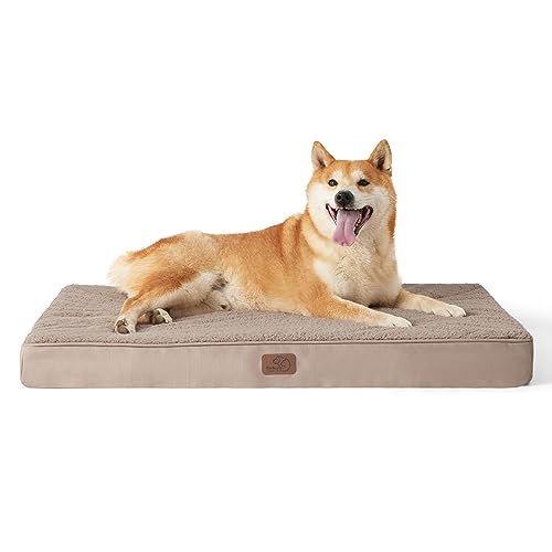 Bedsure orthopädisches Hundebett mittelgroße Hunde - 91x69x7.6cm Hundekissen flauschig Hundematte waschbar Hundematratze für mittelgroße Hunde, Hellbraun von Bedsure