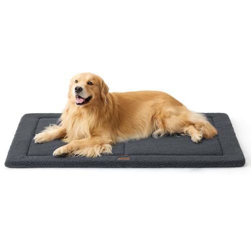 Bedsure waschbar Hundematte Große Hunde - 121x76 cm Hundekissen waschbar für Grosse Hunde, Sherpa-Plüsch Hundebett XXL mit hochdichter Schaumstofffüllung, dunkelgrau von Bedsure