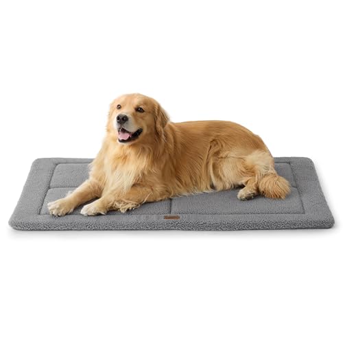 Bedsure waschbar Hundematte Große Hunde - 121x76 cm Hundekissen waschbar für Grosse Hunde, Sherpa-Plüsch Hundebett XXL mit hochdichter Schaumstofffüllung, grau von Bedsure