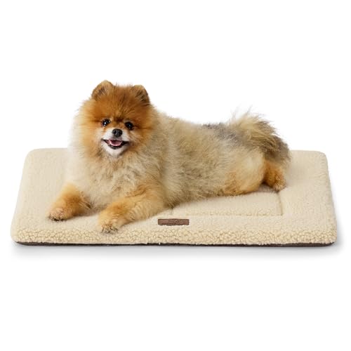 Bedsure waschbar Hundematte Kleine Hunde - 61x46 cm Katzenbett Große Katzen mit hochdichter Schaumstofffüllung, Sherpa-Plüsch Hundekissen waschbar für Hunde und Katzen, braun von Bedsure