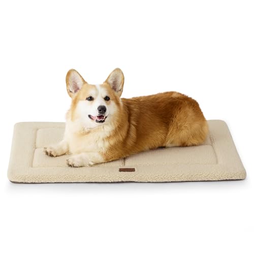 Bedsure waschbar Hundematte Mittelgroße Hunde - 89x58 cm Hundekissen mittelgroße Hunde mit hochdichter Schaumstofffüllung, Sherpa-Plüsch waschbar Hundematratze, braun von Bedsure