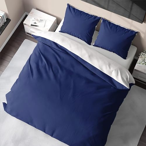 Bedtime Bambus-Bettwäsche Set 135x200, 1 Kissen-Bezug 80x80, zweifarbig: Blau/Weiß, kuschelig weiche Wendebettwäsche 135 x 200 cm Blau/Weiß von Bedtime