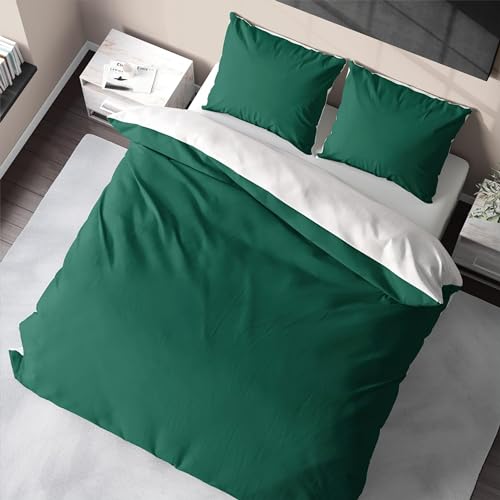 Bedtime Bambus-Bettwäsche Set 135x200, 1 Kissen-Bezug 80x80, zweifarbig: Grün/Weiß, kuschelig weiche Wendebettwäsche von Bedtime