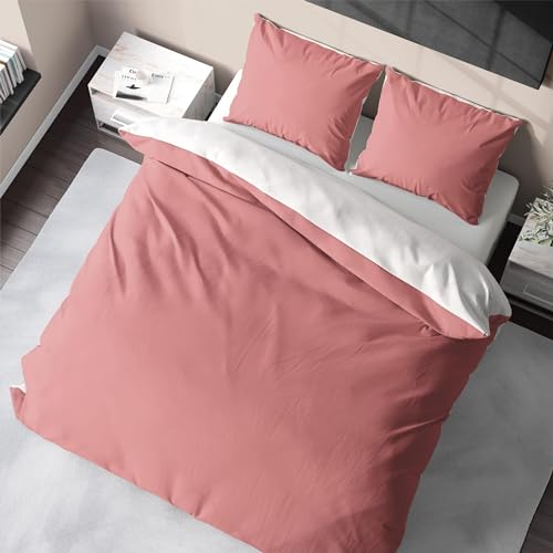 Bedtime Bambus-Bettwäsche Set 135x200, 1 Kissen-Bezug 80x80, zweifarbig: Rosa/Weiß, kuschelig weiche Wendebettwäsche von Bedtime