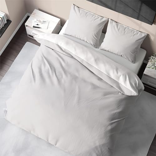Bedtime Bambus-Bettwäsche Set 155x220, 1 Kissen-Bezug 80x80, zweifarbig: Grau/Weiß, kuschelig weiche Wendebettwäsche von Bedtime