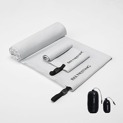 Bee Nesting Ultraleichtes, schnell trocknendes Handtuch, extra groß und klein, 2er-Pack, Mikrofaser-Handtücher mit kompakter, Camping und Schwimmsport (Grau, 2er-Set) von Bee Nesting