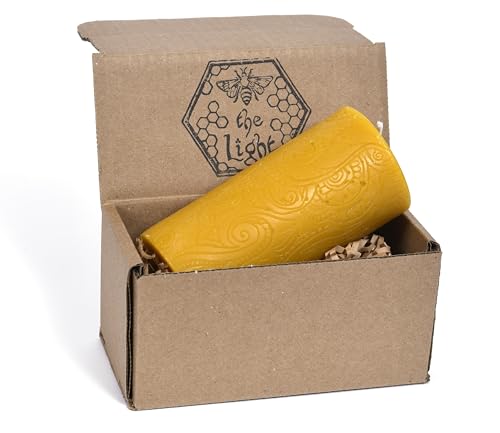 BeeTheLight Große Stumpenkerze aus Bienenwachs (6,9 x 13,7 cm) – Rauchfreie, geruchlose Kerze – 72 Stunden Brenndauer – natürliche & 100% reine Bienenwachskerze – handgefertigte dekorative von Bee The Light