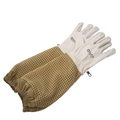 Imkerhandschuhe AirFree, Leder weiß & Belüftung khaki - BeeFun®: XL von BeeFun