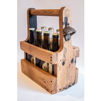 Eiche, Whisky Fass Stave Bier Flaschenträger, Mit Flaschenöffner Aus Gusseisen von BeeSpokeBarrels