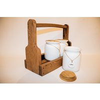 Eiche, Whisky Fassgefäß Küchenaufbewahrung Caddy, Darunter Tee-, Kaffee - Und Zuckerkeramikgläser Mit Bambusdeckeln von BeeSpokeBarrels