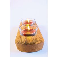 Eiche Scotch Whisky Barrel Stave Twin Tealight Halter, Mit Teelicht Glas Votivhalter von BeeSpokeBarrels
