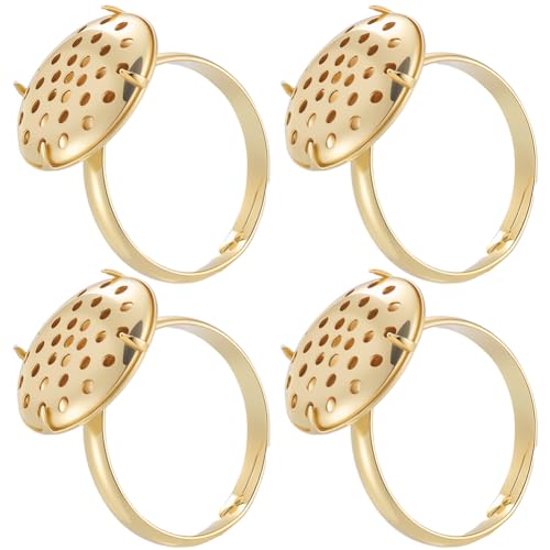 Beebeecraf 12 Set Verstellbare Rohlinge Für Ringe 18 Karat Vergoldetes Messing Flach Rund Rohlinge Für Ringsockel Komponenten Für Die Schmuckherstellung Für Frauen Heimwerker (Tablett: 14.5mm) von Beebeecraft
