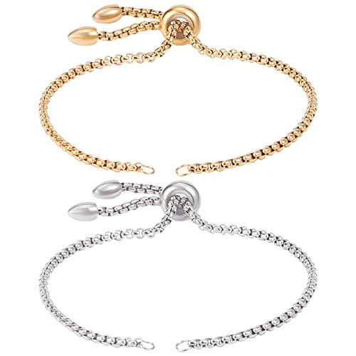 Beebeecraft 1 Box 10 Stück 2 Farben Verstellbare Schieber-Armbänder Aus Edelstahl Goldene Und Silberne Schieber-Verlängerungsketten Mit Kugelenden Für Damenschmuckherstellung Halbfertiges DIY Beebeecraft 1 Box 10 Stück 2 Farben Verstellbare Schieber-Armbänder Aus Edelstahl Goldene Und Silberne Schieber-Verlängerungsketten Mit Kugelenden Für Damenschmuckherstellung Halbfertiges DIY von Beebeecraft
