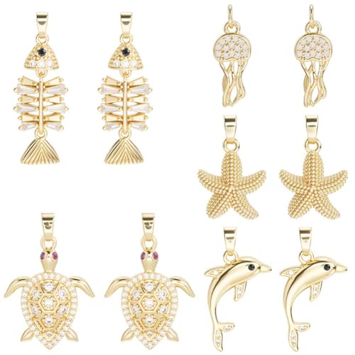Beebeecraft 1 Box 10 Stück Zirkonia Meerestier Charm 18 Karat Vergoldetes Messing Schildkröte Fisch Seestern Delfin Qualle Ozeantier Charm Für Sommerthema DIY Schmuckherstellung Beebeecraft 1 Box 10 Stück Zirkonia Meerestier Charm 18 Karat Vergoldetes Messing Schildkröte Fisch Seestern Delfin Qualle Ozeantier Charm Für Sommerthema DIY Schmuckherstellung von Beebeecraft