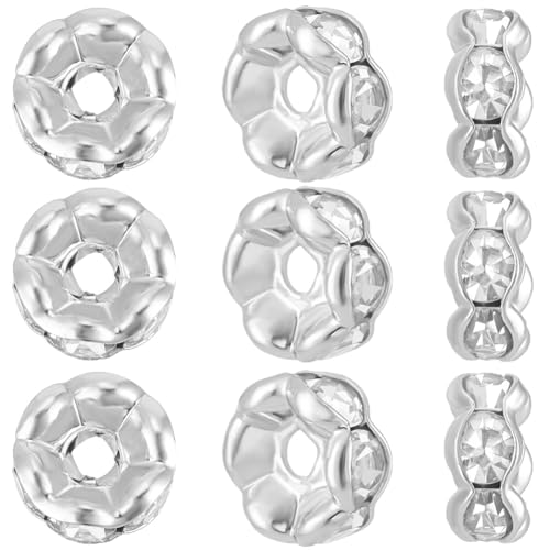 Beebeecraft 1 Box 100 Strass Abstandshalterperlen 925 Sterling Silber Plattierte Messingperlen Mit Gewelltem Rand Für Die Herstellung von Schmuckarmbändern von Beebeecraft