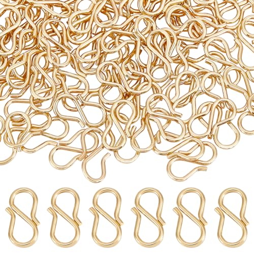 Beebeecraft 1 Box 100 Stück S-Hakenverschlüsse Aus 18 Karat Vergoldetem Messing 13 mm Halskettenverschluss-Verbinder Für DIY-Schmuckherstellung von Beebeecraft