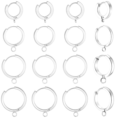Beebeecraft 1 Box 16 Stück 15/16/18/20 mm runde Klappbügel-Ohrringhaken mit Sterlingsilber überzogene Kreolen-Ohrringe mit Edelstahl-Pin-Schlaufe für Damen-Schmuckherstellung von Beebeecraft
