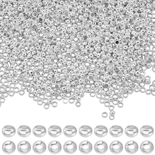 Beebeecraft 1 Box 2000 Stück Winzige Abstandsperlen 2mm 925 Stück Sterling Silber Plattiertes Messing Metall Runde Rond Lose Abstandsperlen Für Die Schmuckherstellung Armbänder Halsketten DIY von Beebeecraft