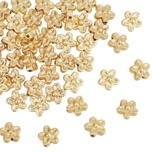 Beebeecraft 1 Box 50 Stück Goldene Blumenperlen Echtes 18 Karat Vergoldetes Messing Metall Blumen Lose Abstandshalter 1.2mm Loch Mini Charm Perlen Für Die Schmuckherstellung Armbänder Halsketten von Beebeecraft